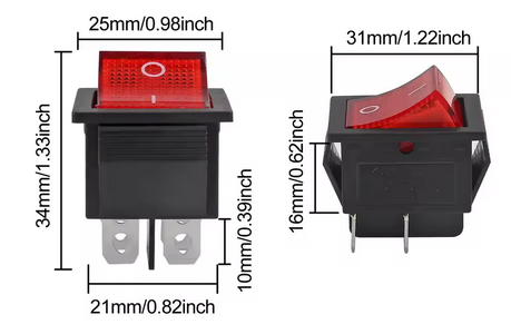 16A 250V AC Rocker Switch DPST – Black & Orange